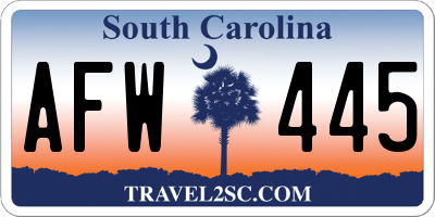 SC license plate AFW445