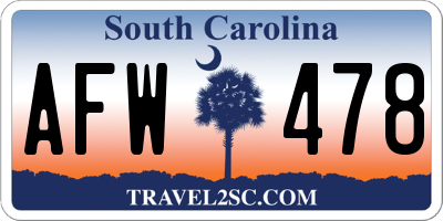 SC license plate AFW478