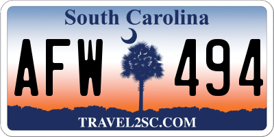 SC license plate AFW494
