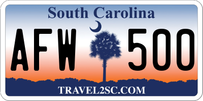 SC license plate AFW500