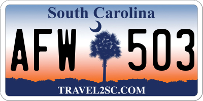 SC license plate AFW503