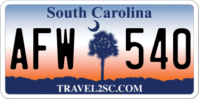 SC license plate AFW540