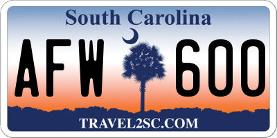 SC license plate AFW600