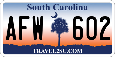 SC license plate AFW602
