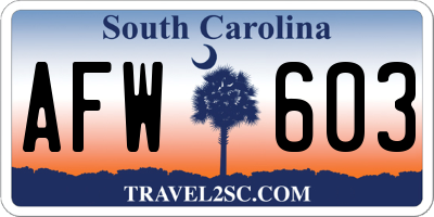 SC license plate AFW603