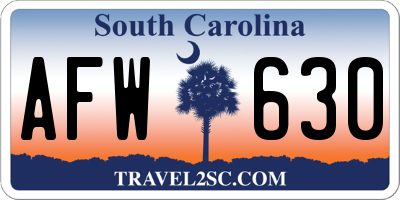 SC license plate AFW630