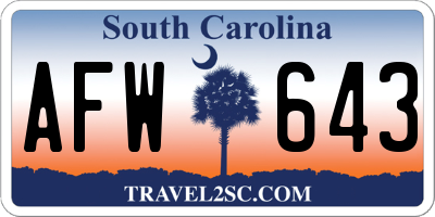 SC license plate AFW643
