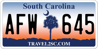 SC license plate AFW645