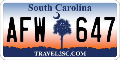 SC license plate AFW647