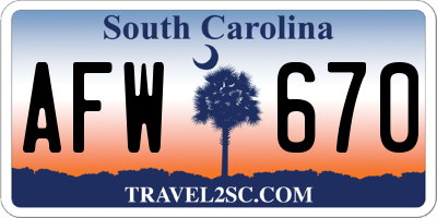 SC license plate AFW670