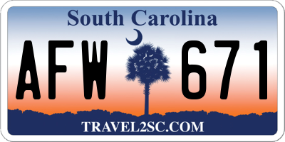 SC license plate AFW671