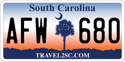 SC license plate AFW680