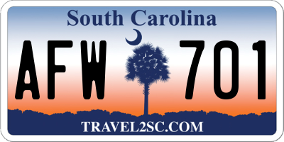 SC license plate AFW701