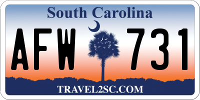 SC license plate AFW731