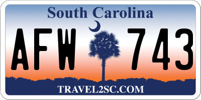 SC license plate AFW743