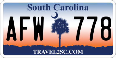SC license plate AFW778