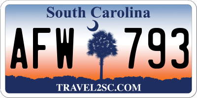 SC license plate AFW793