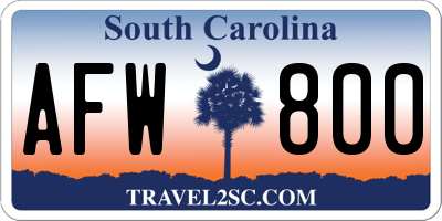 SC license plate AFW800