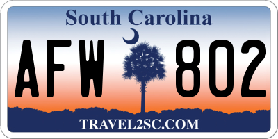 SC license plate AFW802