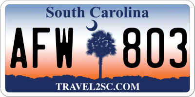 SC license plate AFW803