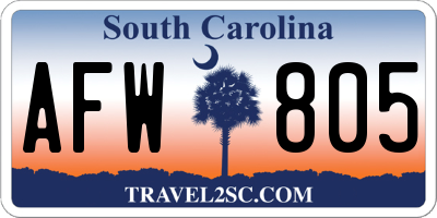 SC license plate AFW805