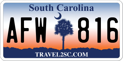 SC license plate AFW816