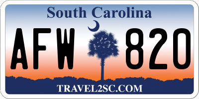 SC license plate AFW820