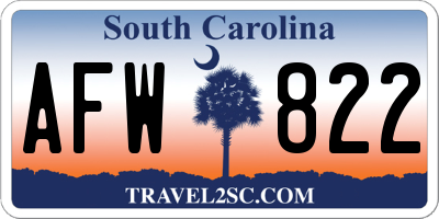 SC license plate AFW822