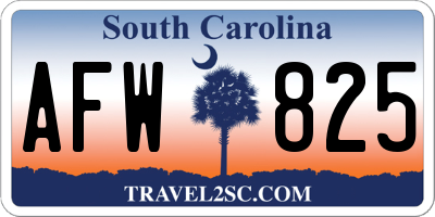 SC license plate AFW825
