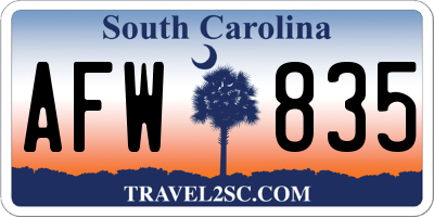 SC license plate AFW835