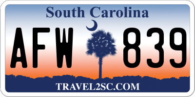 SC license plate AFW839