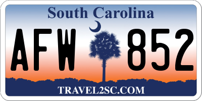 SC license plate AFW852