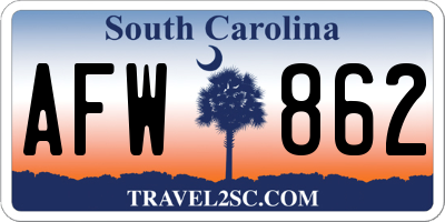 SC license plate AFW862