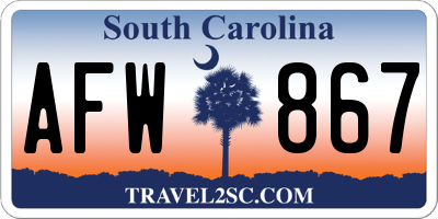 SC license plate AFW867