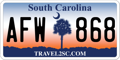 SC license plate AFW868