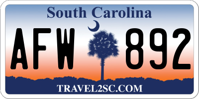 SC license plate AFW892