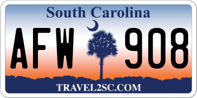 SC license plate AFW908