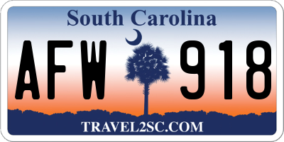 SC license plate AFW918