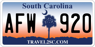 SC license plate AFW920