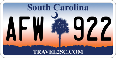 SC license plate AFW922