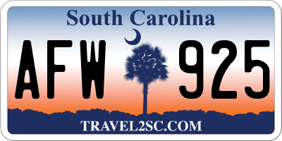 SC license plate AFW925