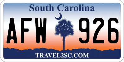 SC license plate AFW926