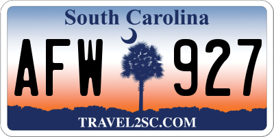 SC license plate AFW927