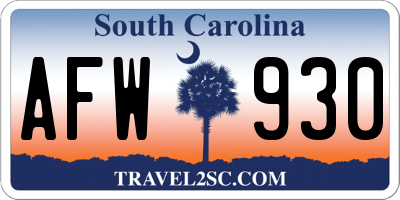 SC license plate AFW930
