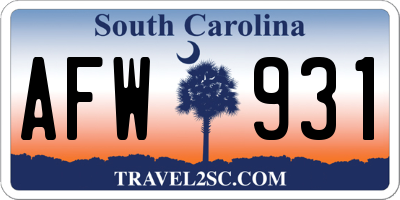SC license plate AFW931