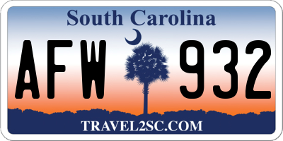 SC license plate AFW932