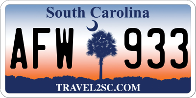 SC license plate AFW933