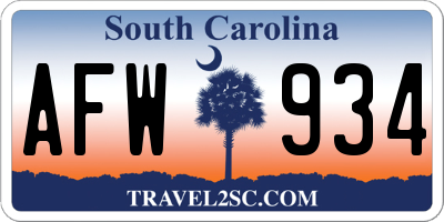 SC license plate AFW934