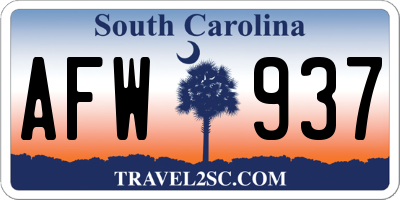 SC license plate AFW937