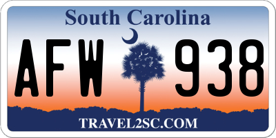 SC license plate AFW938